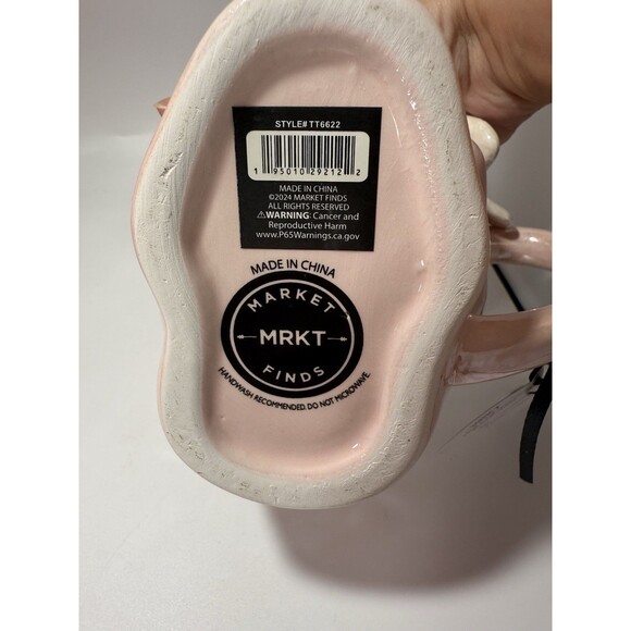 Market Finds Hand Painted Pink Coffee Cup Mug Skulls Skeleton Halloween NWT - Picture 6 of 7